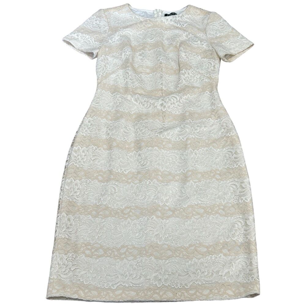 Lauren Ralph Lauren Sheath Dress Womens Sz 4 White Beige Floral Lace Back Zipper